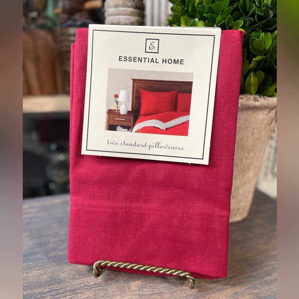 Essential Home two fire red muslin standard pillowcases new vintage